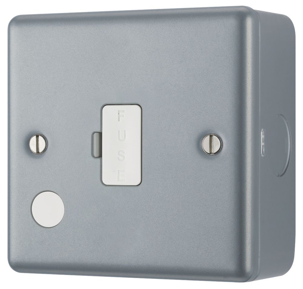 Image of British General 13A Unswitched Metal Clad Fused Spur & Flex Outlet with White Inserts 