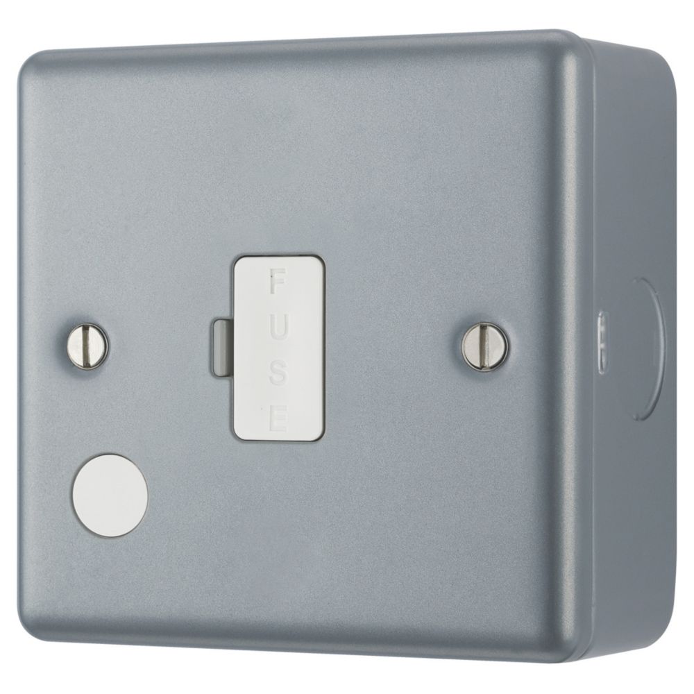 Image of British General 13A Unswitched Metal Clad Fused Spur & Flex Outlet with White Inserts 