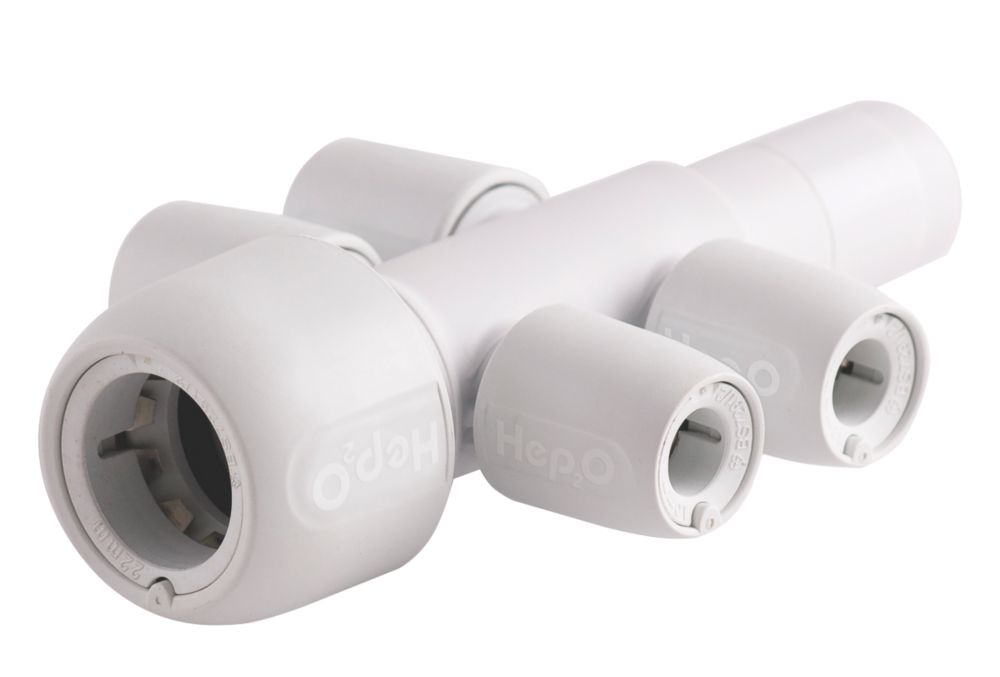 Image of Hep2O Plastic Push-Fit Reducing 4 Port Closed Spigot Manifold 22mm x 10mm 