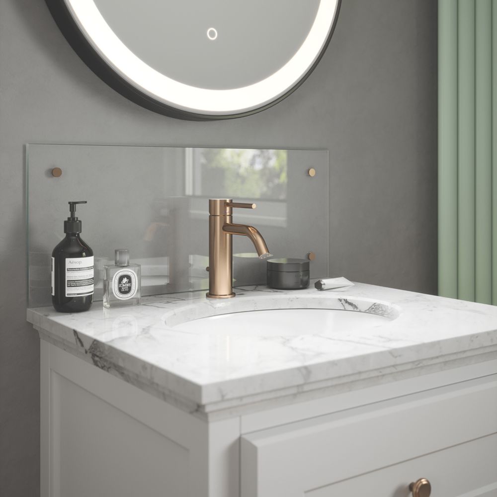 Image of Splashback Bathroom Splashback Crystal Clear with Copper Caps 600mm x 250mm x 4mm 