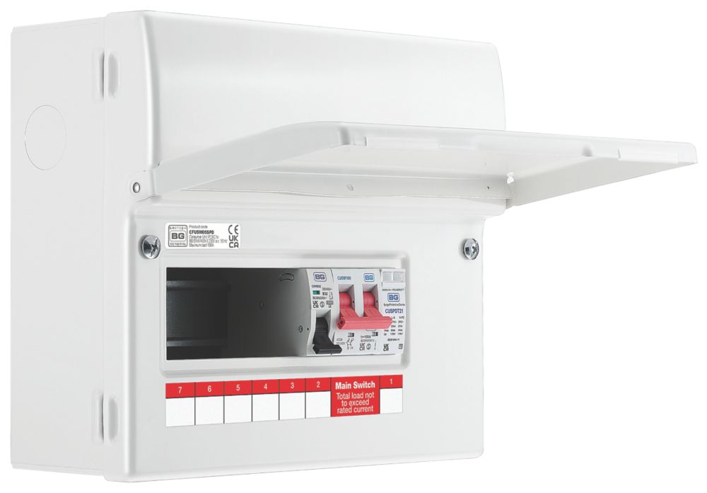 Image of British General Fortress 9-Module 5-Way Part-Populated Main Switch Consumer Unit with SPD 