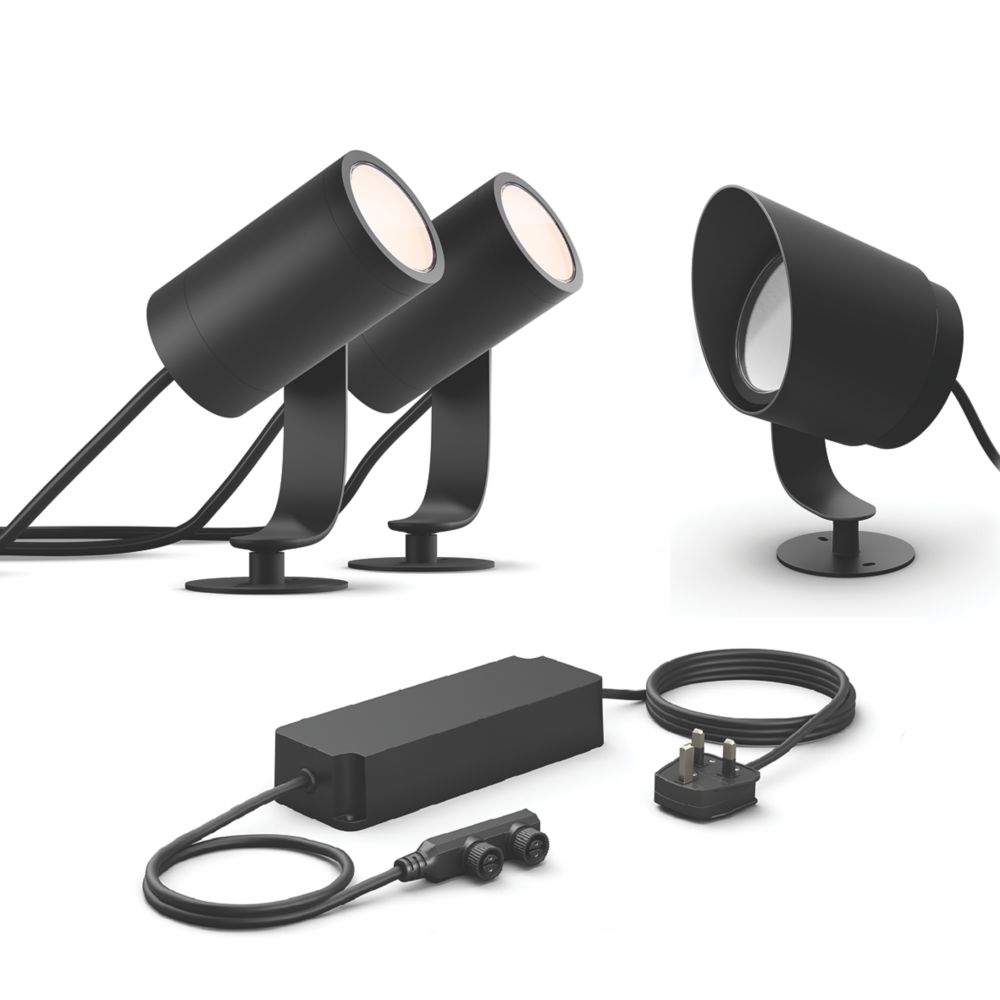 Image of Philips Hue Lily Outdoor LED Smart Spotlights & XL Extension Black 9/15W 600lm 3 Pack 