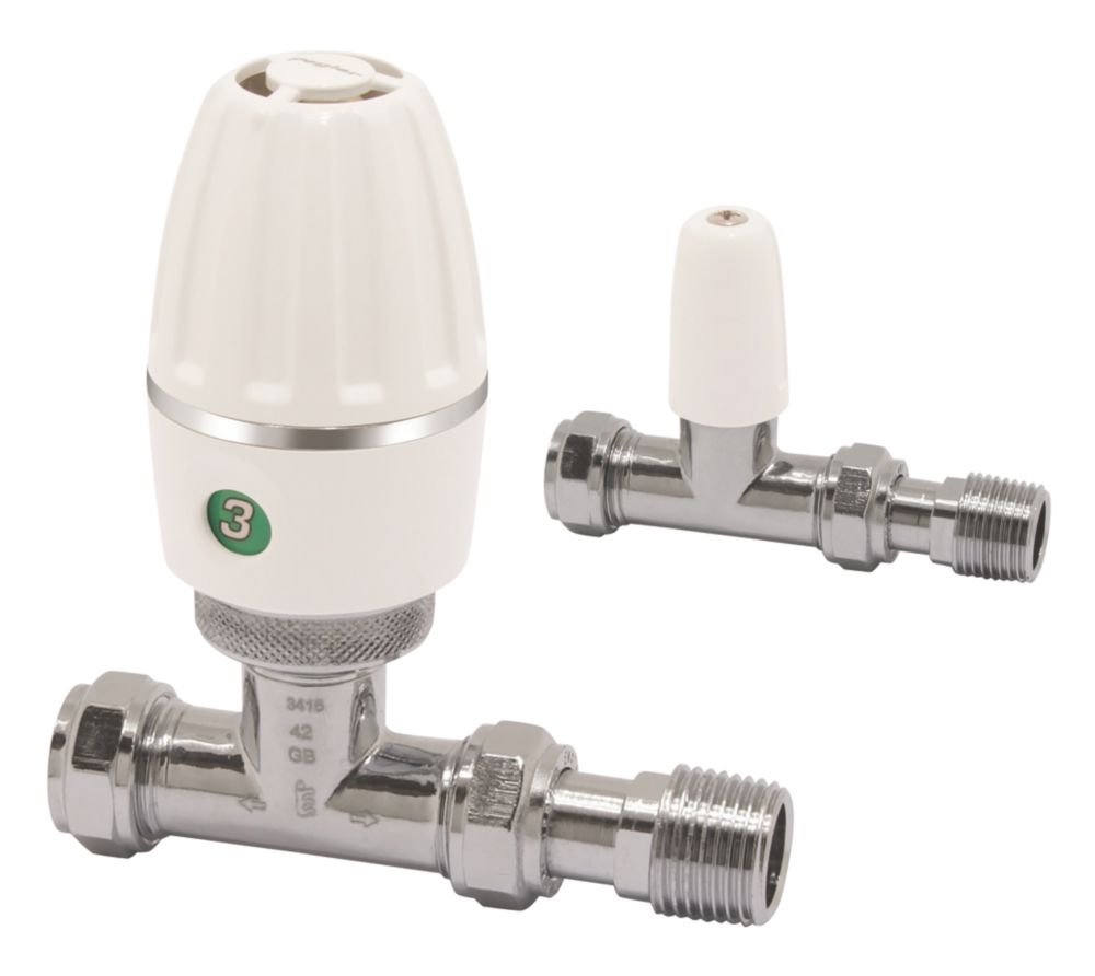 Image of Terrier Terrier 3 White Straight Thermostatic TRV & Lockshield 15mm x 1/2" 