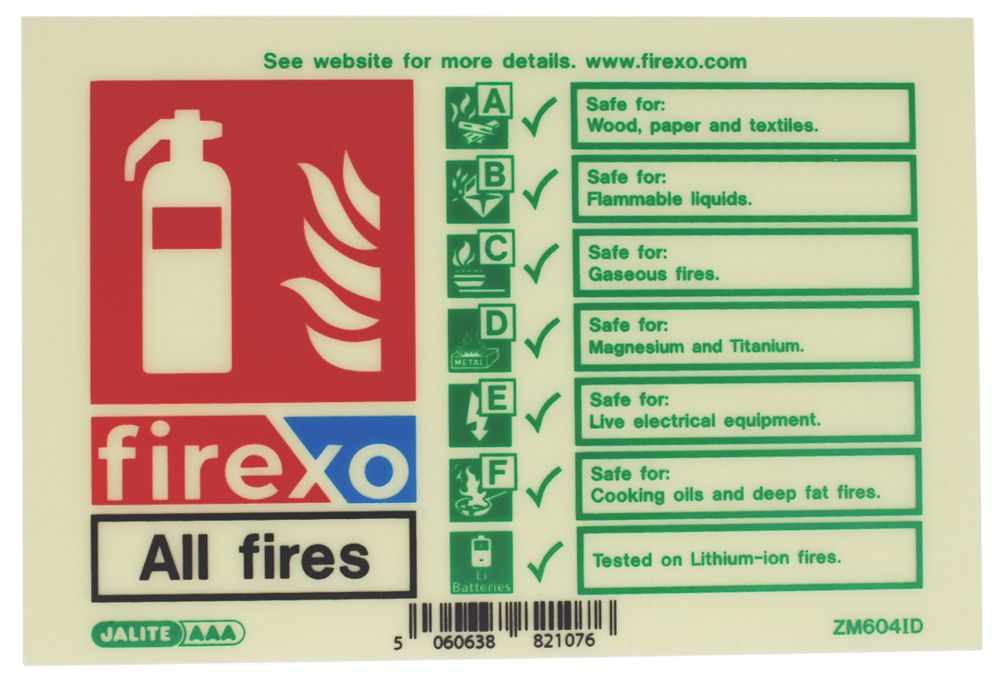 Image of Firexo Photoluminescent Luminescent All Fires Extinguisher Sign 100mm x 150mm 