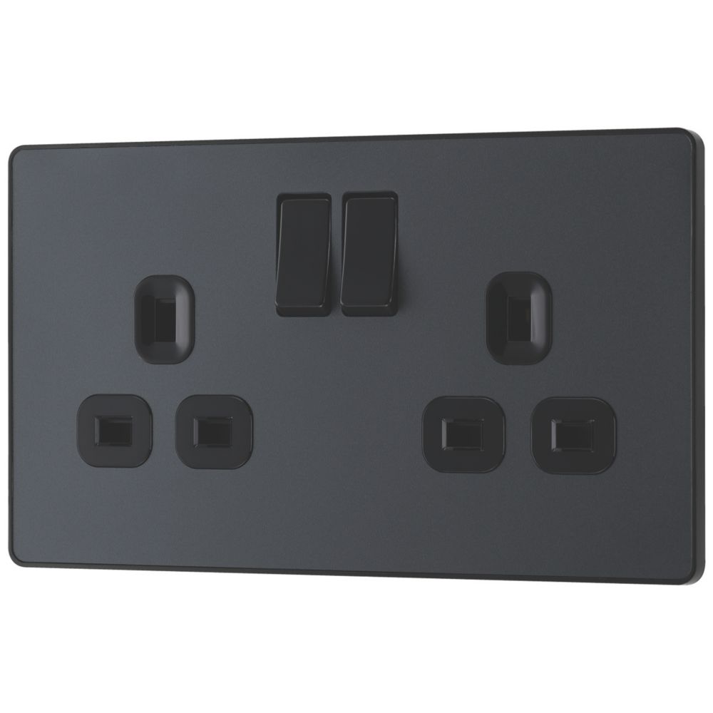 Image of British General Evolve 13A 2-Gang SP Switched Socket Grey with Black Inserts 