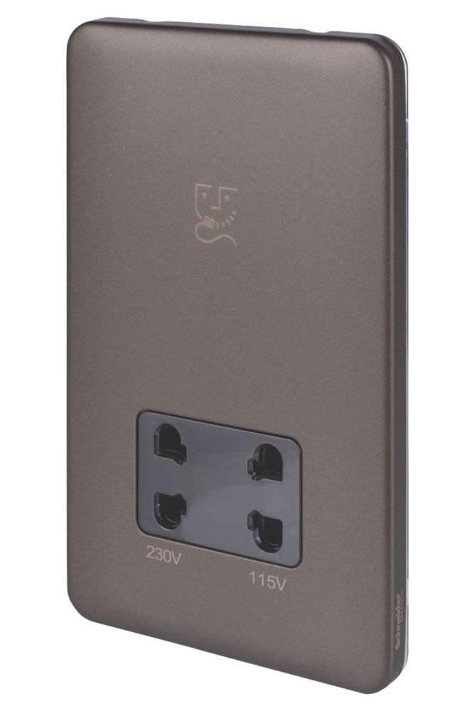 Image of Schneider Electric Lisse Deco 2-Gang Dual Voltage Shaver Socket 115 / 230V Mocha Bronze with Black Inserts 