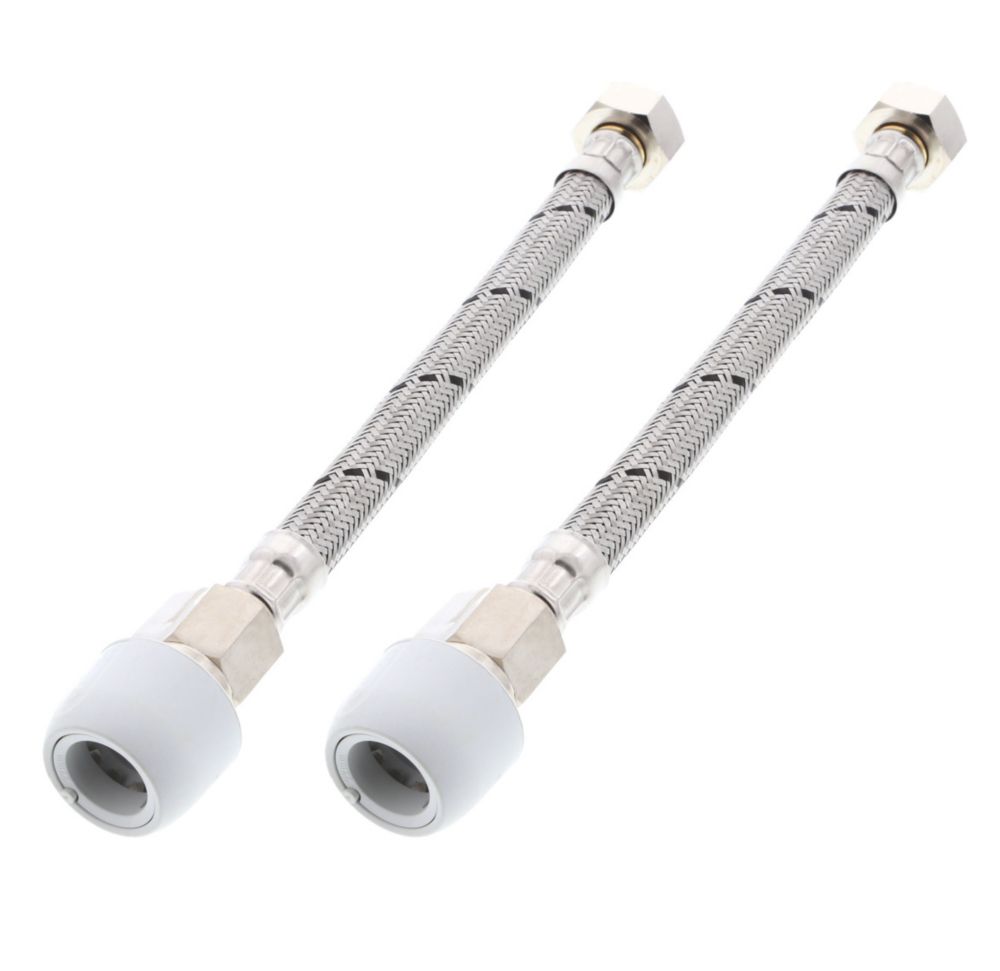 Image of Hep2O Push-Fit Flexible Tap Connectors with Valve 3/4" x 22mm x 300mm 2 Pack 