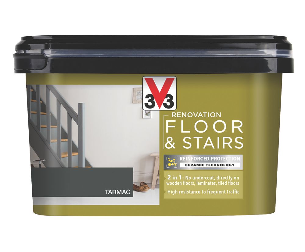 Image of V33 Satin Tarmac Acrylic Renovation Floor & Stairs Paint 2Ltr 