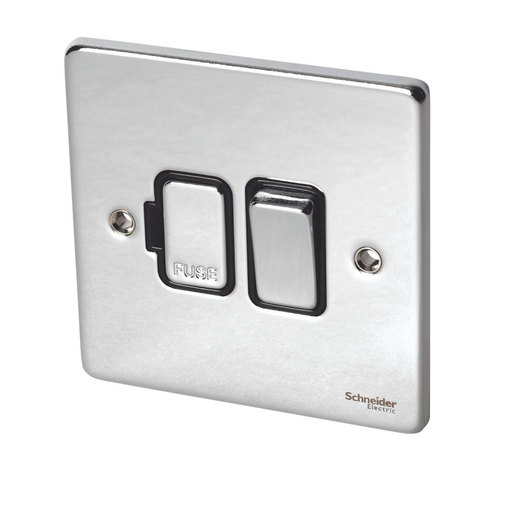Image of Schneider Electric Ultimate Low Profile 13A Switched Fused Spur Polished Chrome with Black Inserts 