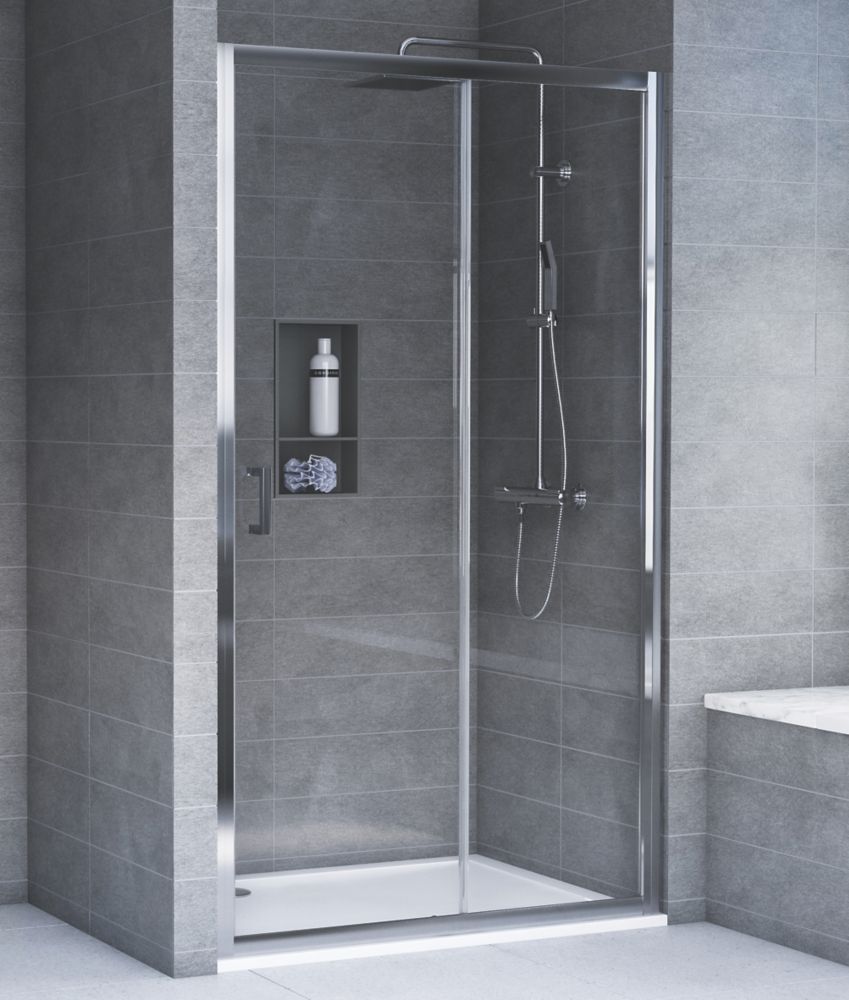 Image of Aqualux Edge 6 Semi-Frameless Rectangular Shower Door & Tray Reversible Polished Silver Frame / White Tray 1200mm x 760mm x 1935mm 