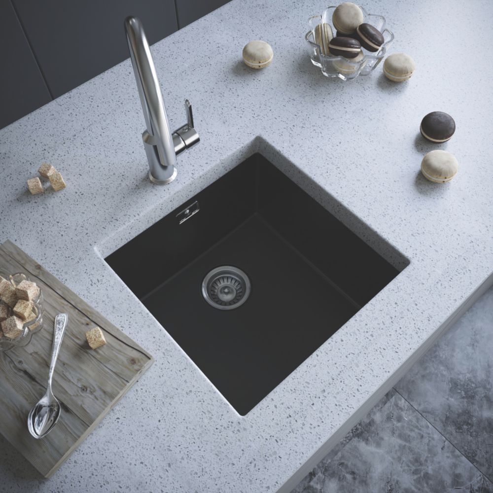 Image of ETAL Comite 1 Bowl Composite Kitchen Sink Matt Black 440mm x 440mm 