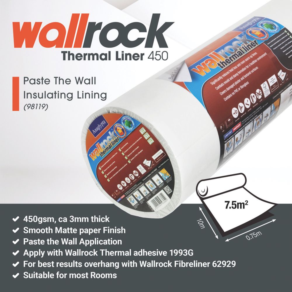 Image of Wallrock White Thermal Liner Wallpaper 750mm x 10m 