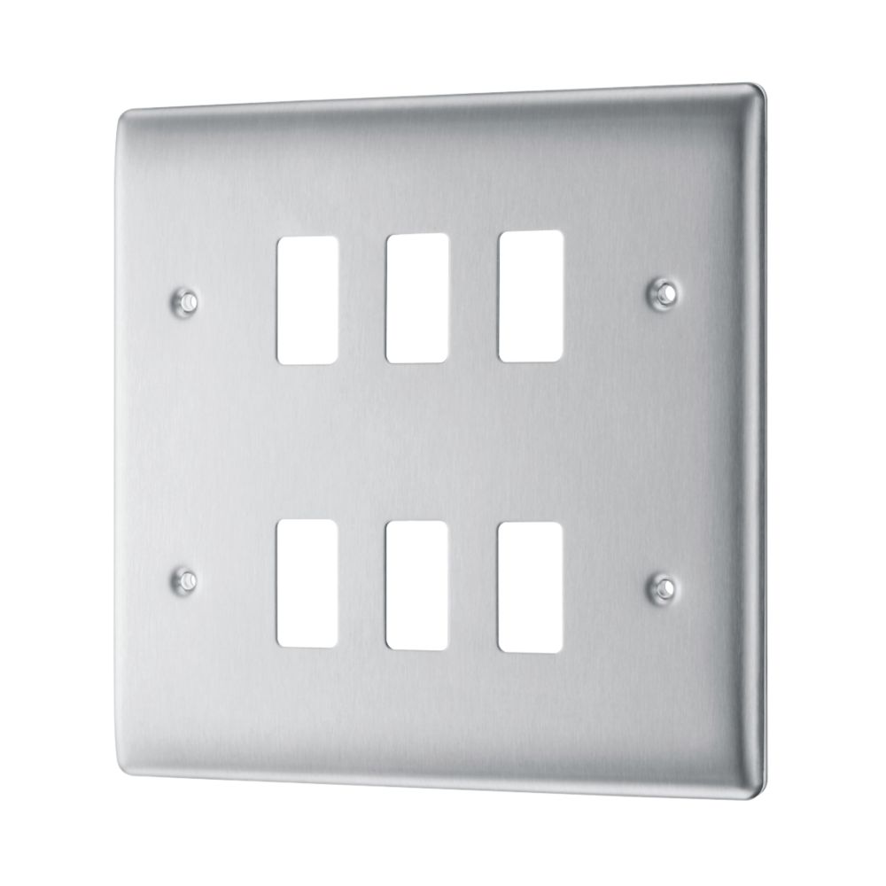 Image of British General Nexus Grid 6-Module Grid Faceplate Brushed Steel 