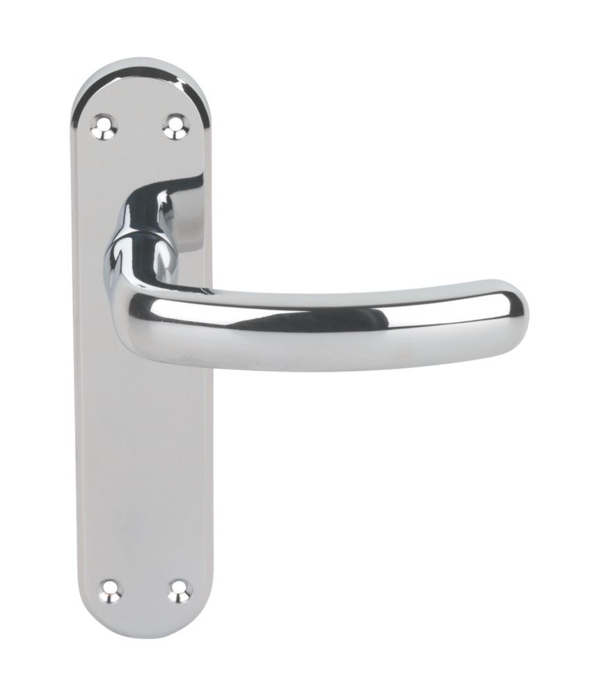 Image of Serozzetta Shape Fire Rated Latch Lever on Backplate Latch Door Handles Pair Polished Chrome 
