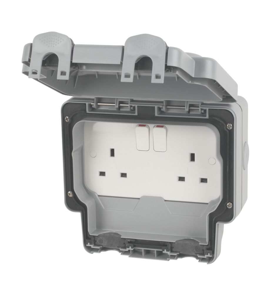 Image of MK IP66 13A 2-Gang DP Weatherproof Outdoor Switched Socket 