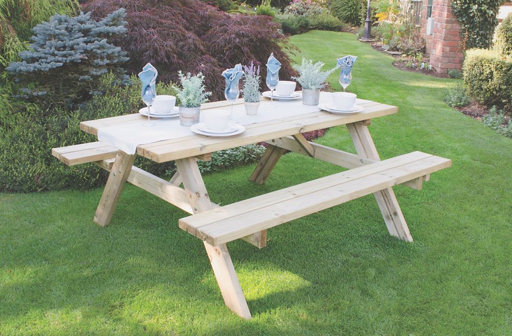 Image of Forest Large Rectangular Garden Picnic Table 1770mm x 1530mm x 770mm 