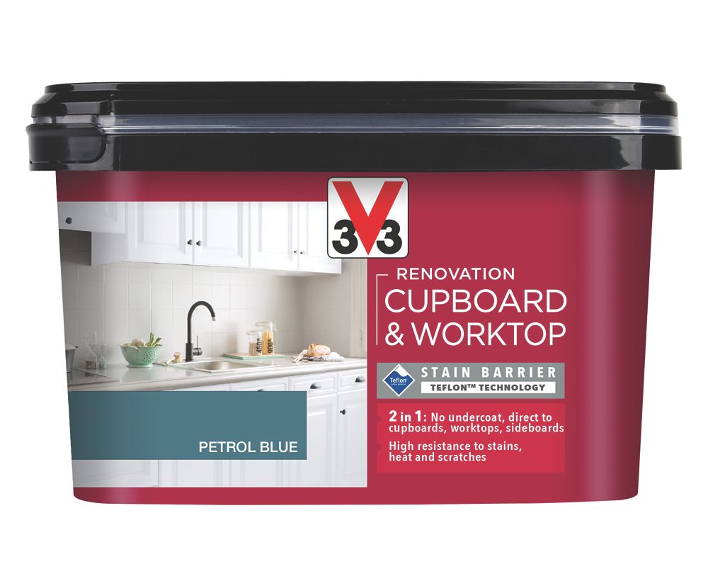 Image of V33 Renovation Cupboard & Worktop Paint Satin Petrol Blue 2Ltr 
