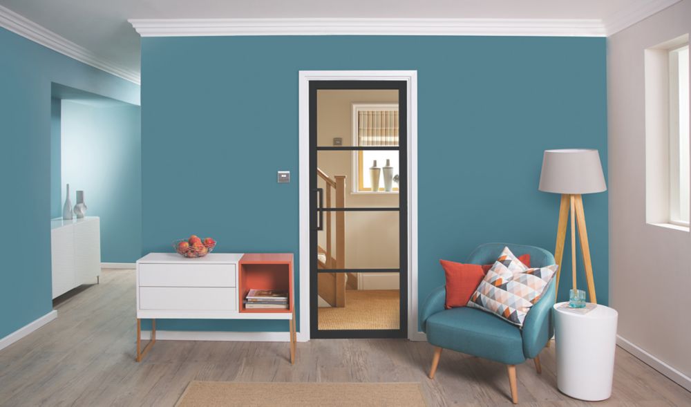 Image of Jeld-Wen 4-Clear Light Painted Black Wooden Shaker Internal Door 1981mm x 762mm 