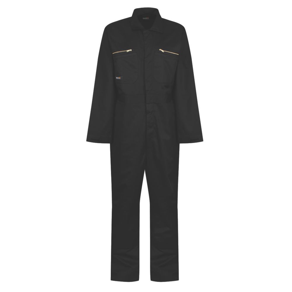 Image of Regatta Zip Fasten All-in-1s Coverall Black XXXX Large 50" Chest 34" Leg 