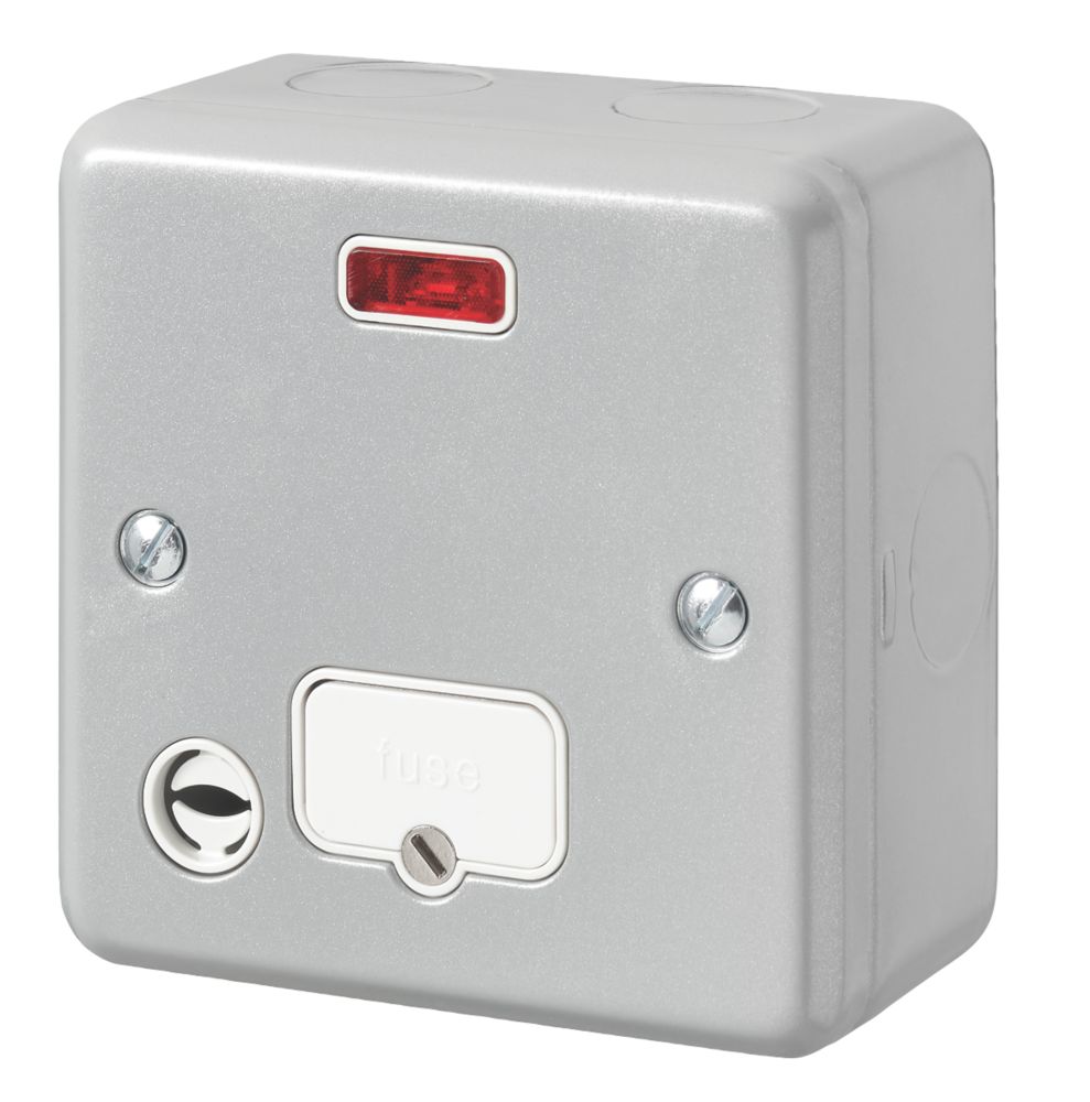 Image of MK Metal-Clad Plus 13A Unswitched Metal Clad Fused Spur & Flex Outlet with Neon with White Inserts 