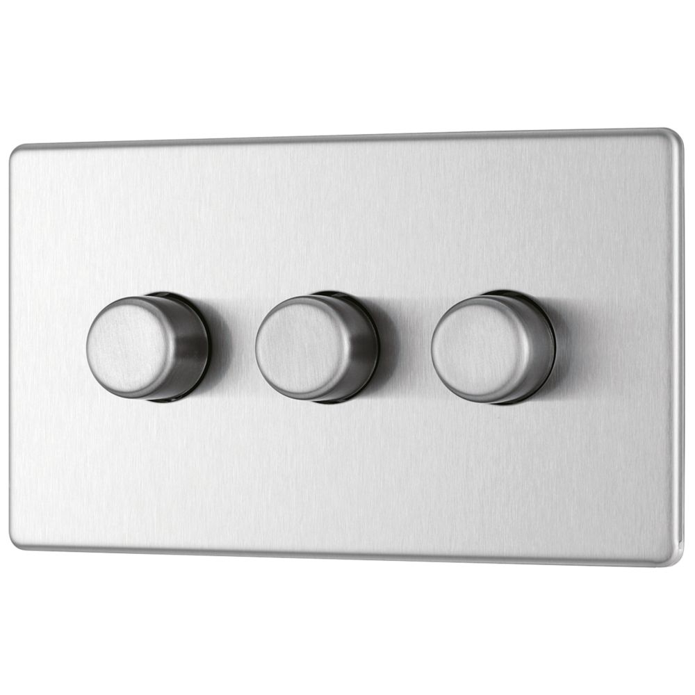 Image of LAP 3-Gang 2-Way LED Dimmer Switch Brushed Stainless Steel 