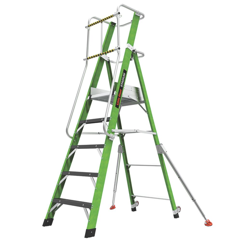 Image of Little Giant Stadium Step Fibreglass & Aluminium 5-Treads Green Podium Platform Steps 1.45m 