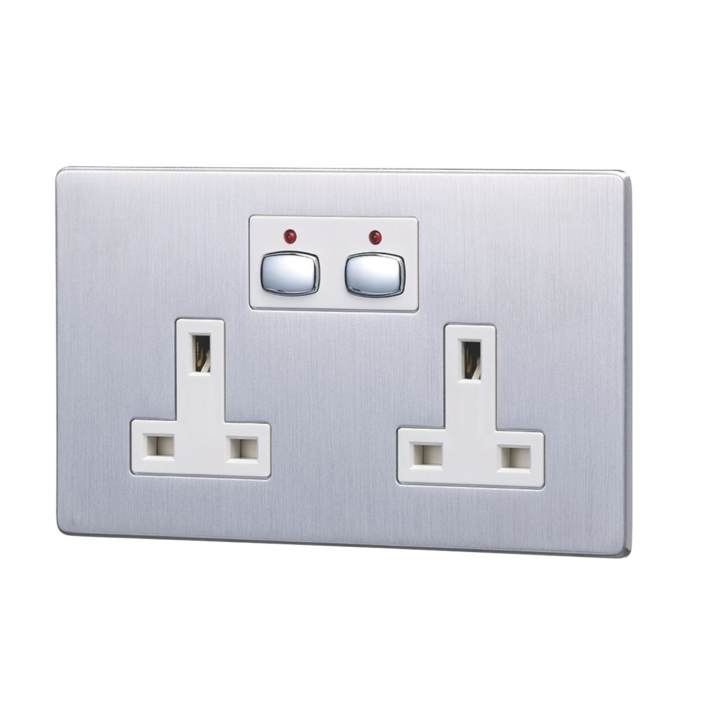 Image of Energenie 13A 2-Gang SP Switched Socket Brushed Steel 