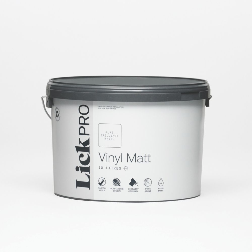Image of LickPro Matt Pure Brilliant White Emulsion Vinyl Paint 10Ltr 