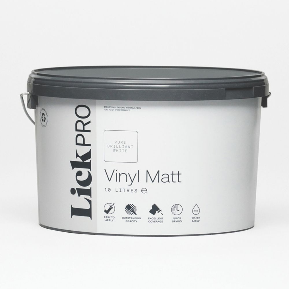Image of LickPro Matt Pure Brilliant White Emulsion Vinyl Paint 10Ltr 