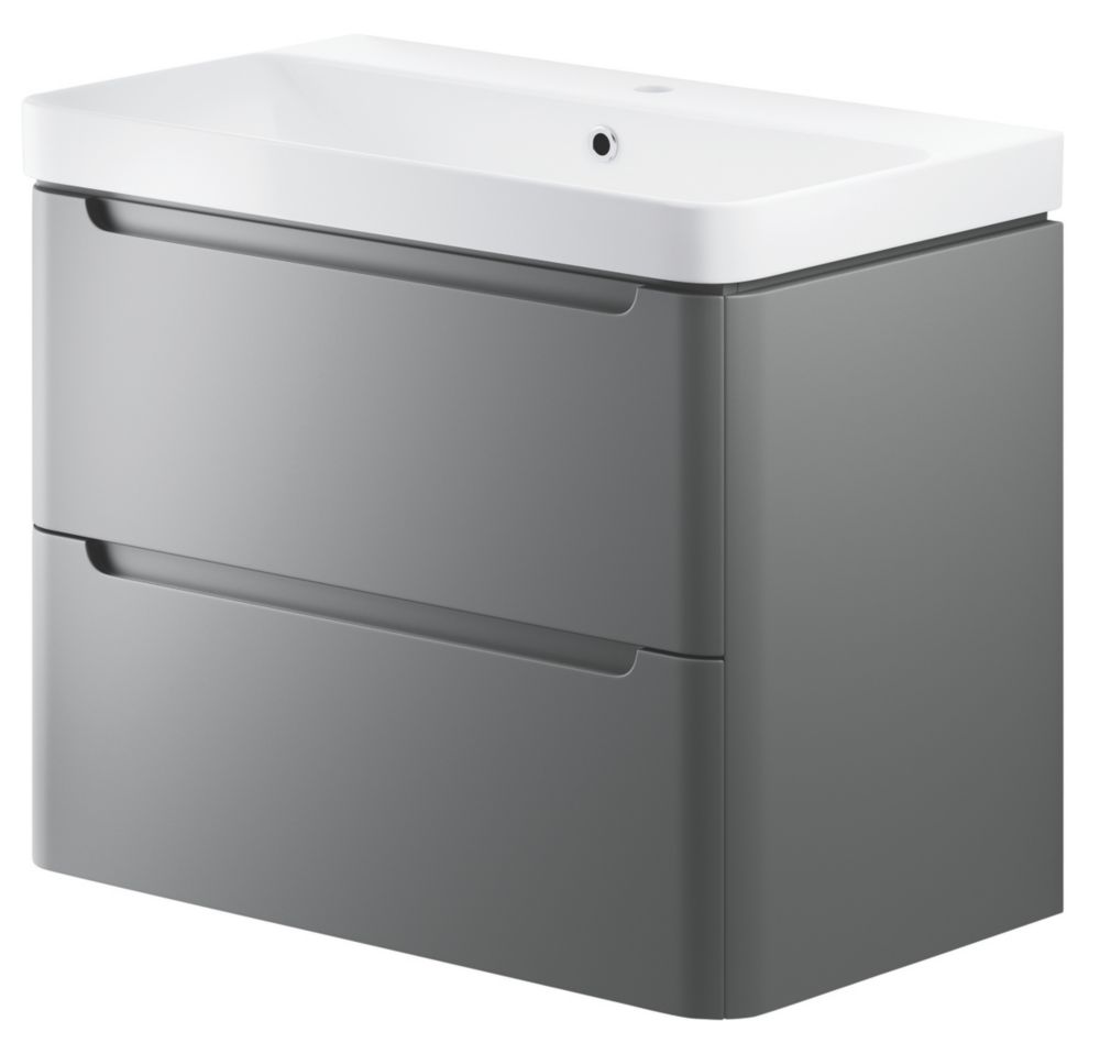 Image of Wall-Hung Vanity Unit & Basin Matt Grey 805mm x 460mm x 662mm 