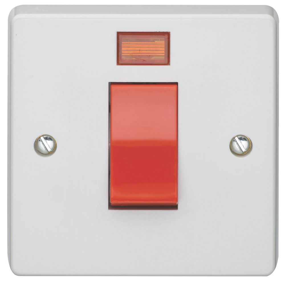 Image of Crabtree Capital 45A 1-Gang DP Cooker Switch White with Neon 
