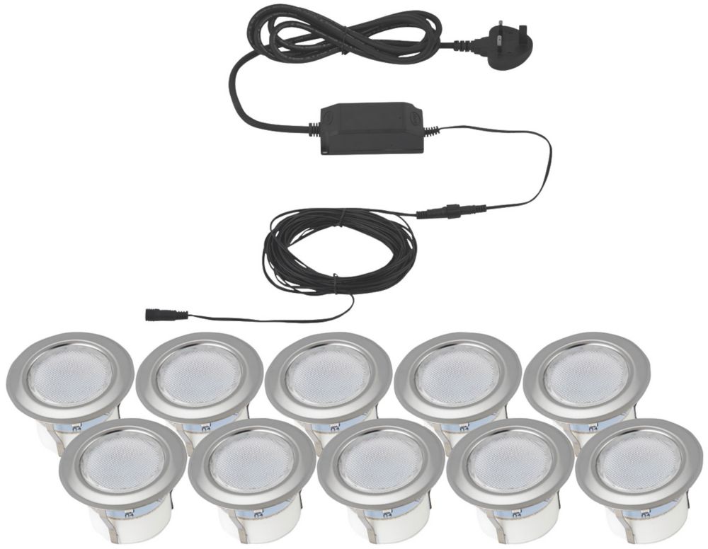 Image of LAP Apollo Blue 45mm Outdoor LED Deck Light Kit Polished Stainless Steel 4.8W 10 x 1.7lm 10 Pack 
