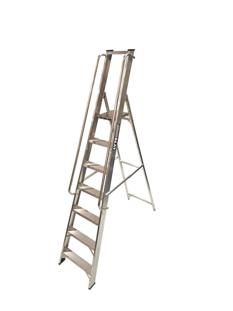 Image of Lyte Aluminium 7-Treads Platform Stepladder With Handrail 1.48m 