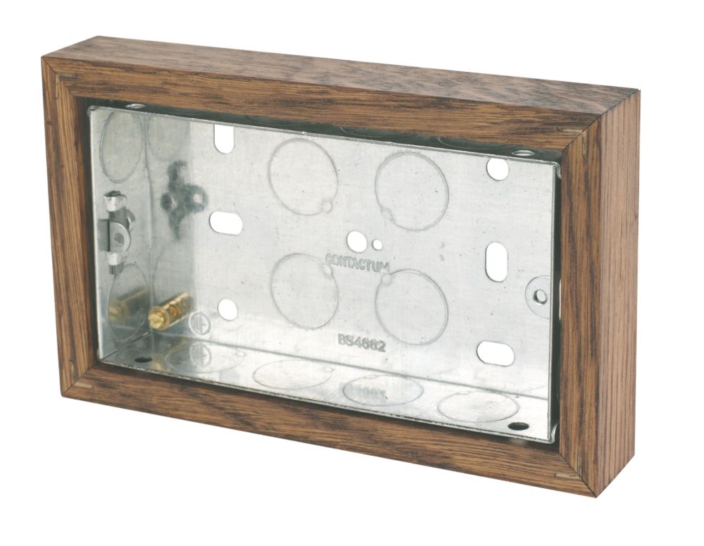 Image of Varilight 2-Gang Surface Pattress Medium Oak Double Wall Box 25mm 