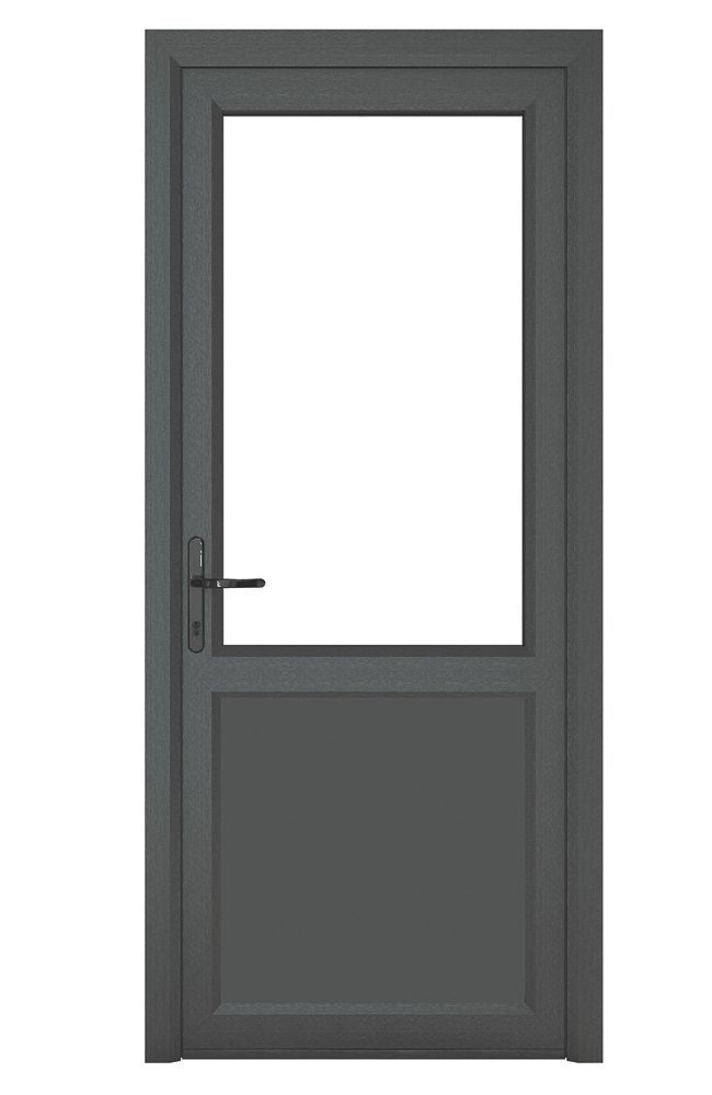 Image of Crystal 1-Panel 1-Clear Light Right-Hand Opening Anthracite Grey uPVC Back Door 2090mm x 920mm 
