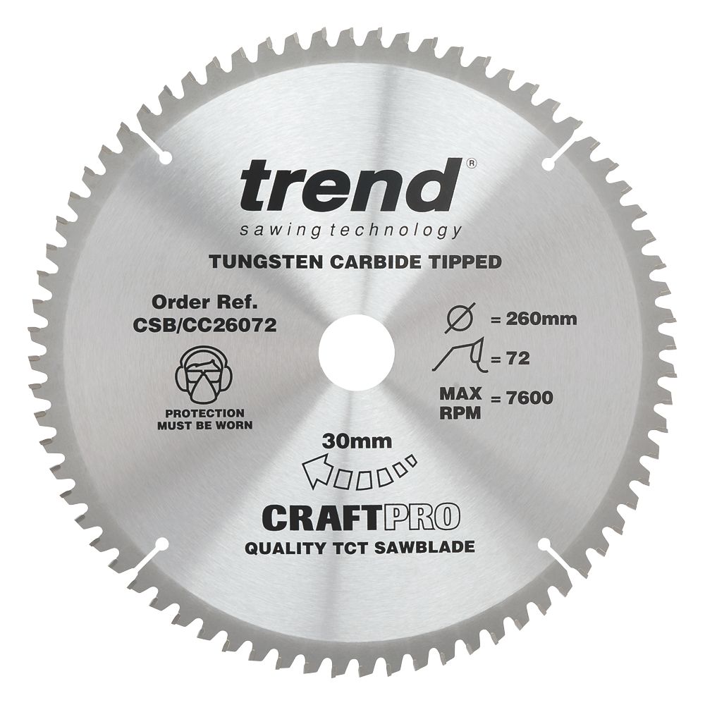 Image of Trend CraftPro Wood/Chipboard/MDF Circular Saw Blade 260mm x 30mm 72T 