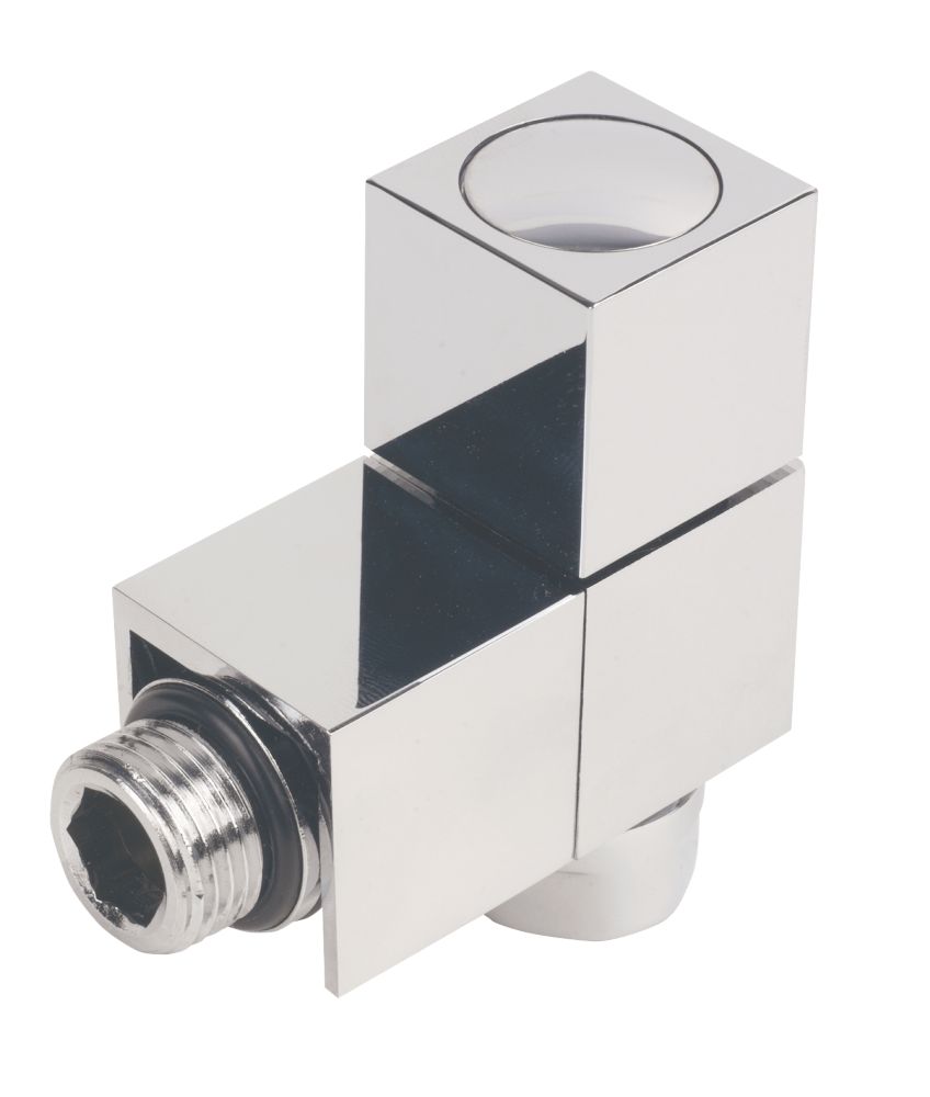 Image of Cube Chrome Angled Manual Radiator Valve 15mm x 1/2" 2 Pack 