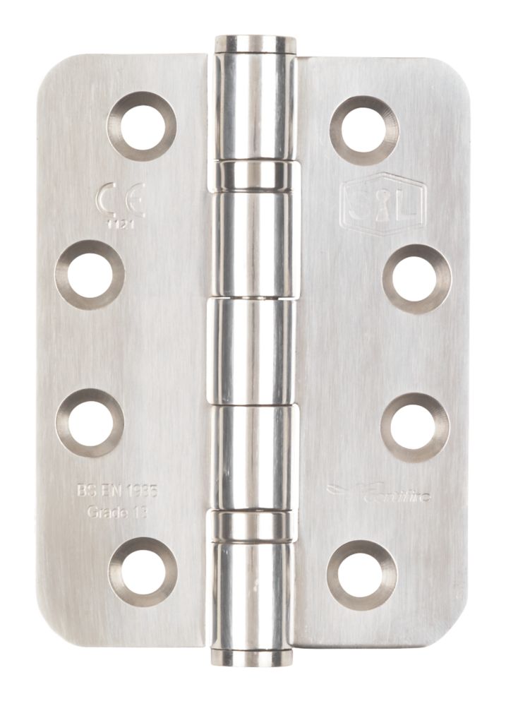 Image of Smith & Locke Polished Stainless Steel Grade 13 Fire Rated Radius Hinges 102mm x 76mm 2 Pack 