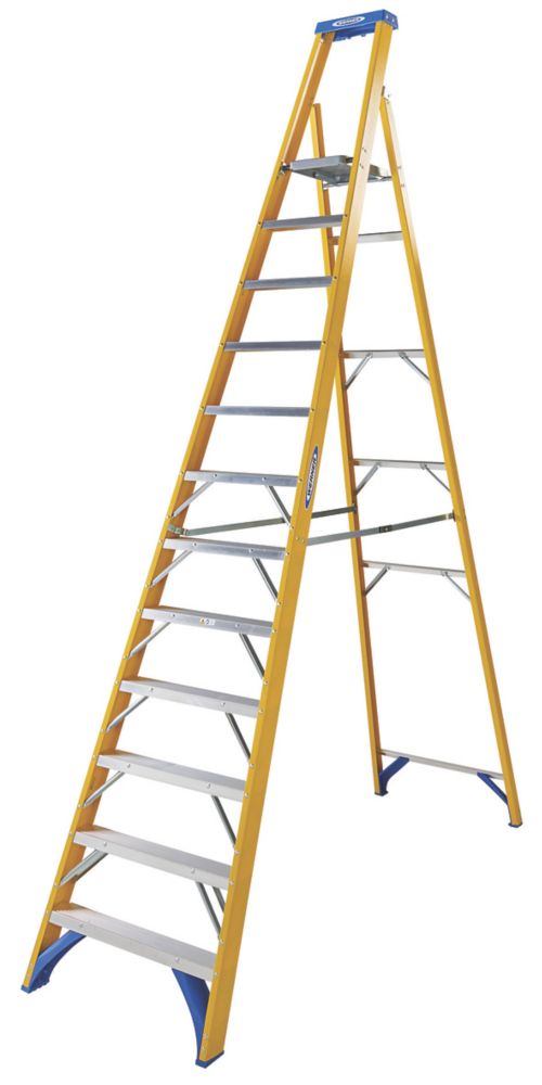Image of Werner Fibreglass 12-Treads Platform Stepladder 2.8m 