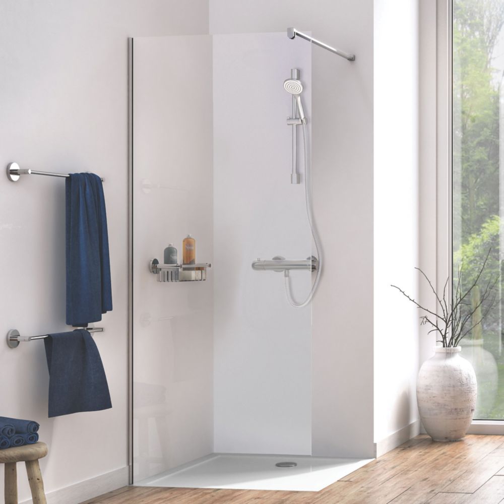 Image of Aqualux Edge 8 Frameless Wet Room Glass Panel Polished Silver 900mm x 2000mm 