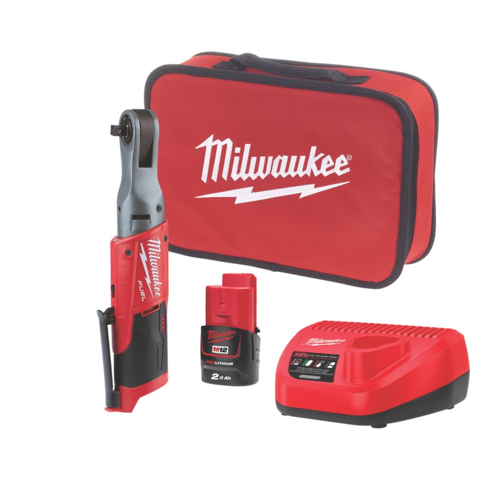 Image of Milwaukee M12 FIR38-201B FUEL 12V 1 x 2.0Ah Li-Ion RedLithium Brushless Cordless Sub Compact Ratchet 