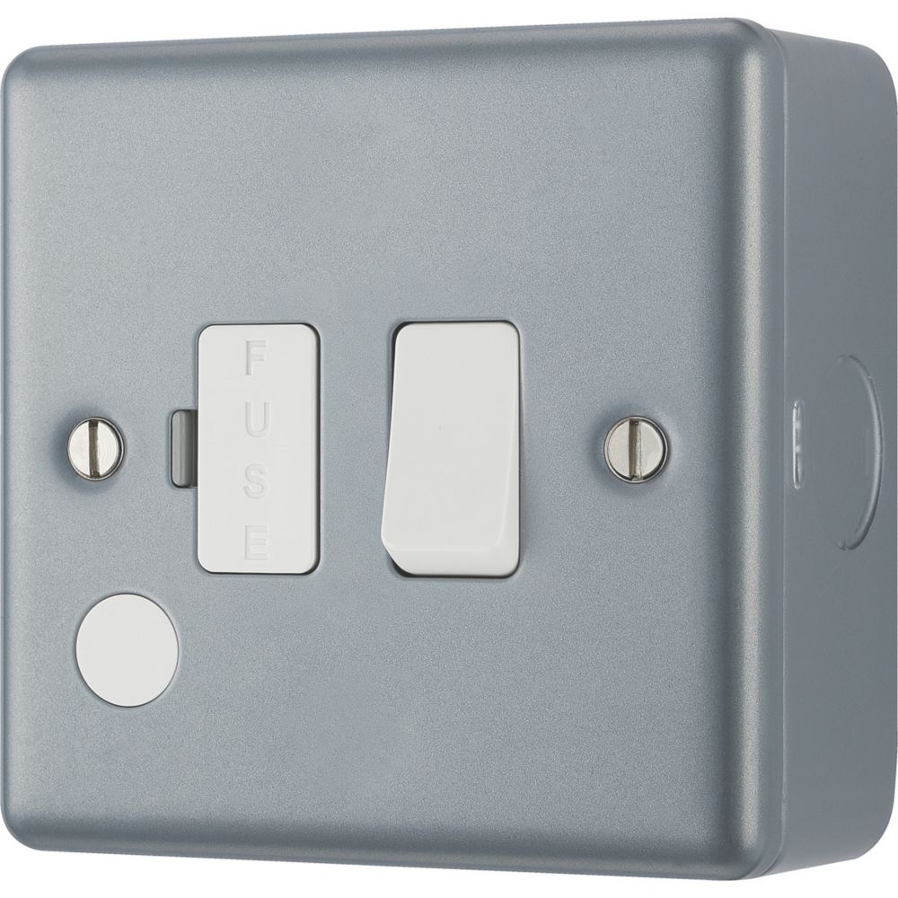 Image of British General 13A Switched Metal Clad Fused Spur & Flex Outlet with White Inserts 