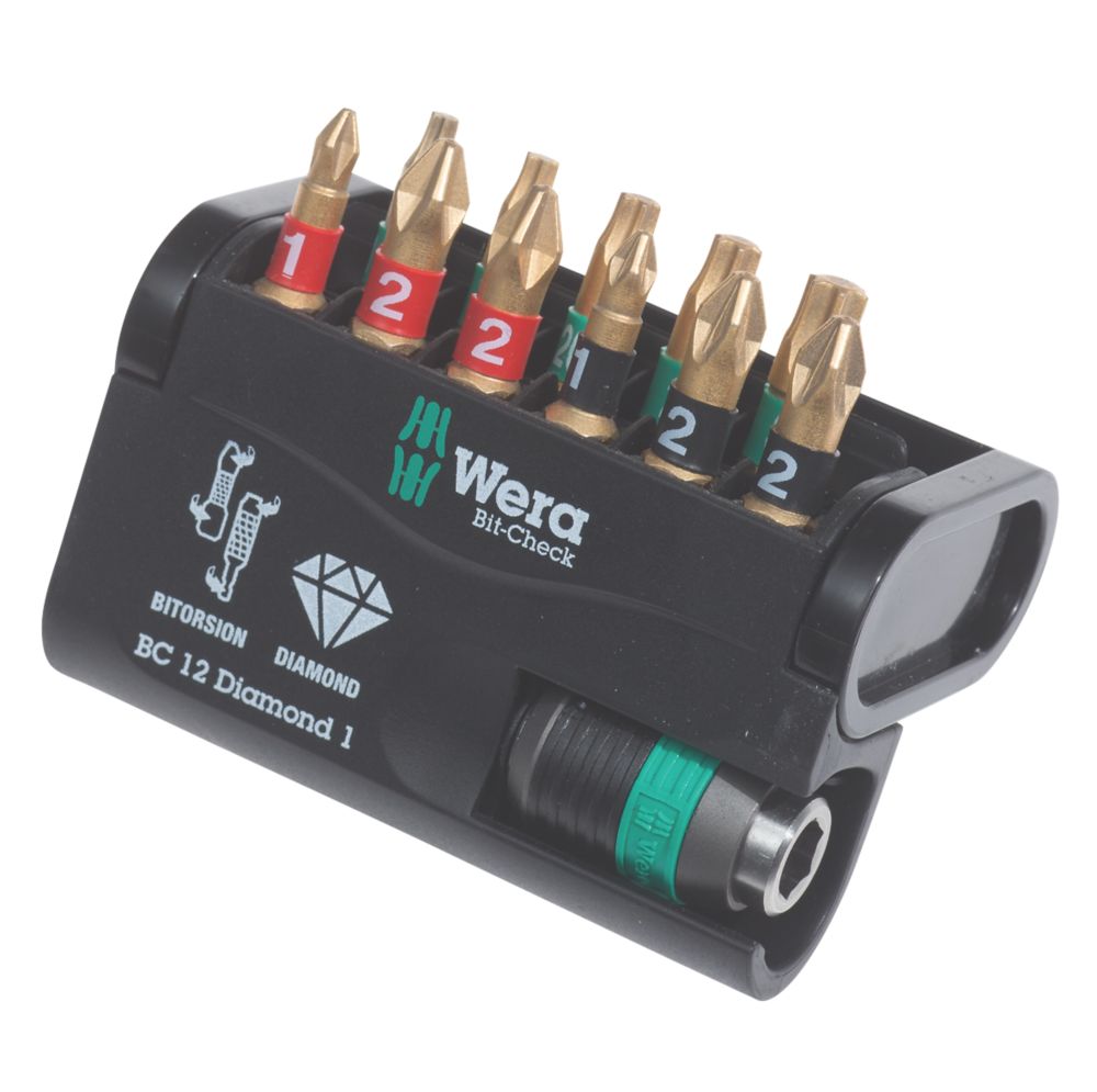 Image of Wera Bit-Check 1/4" Hex Shank Mixed BiTorsion Diamond-Coated Screwdriver Bit Set 12 Pieces 