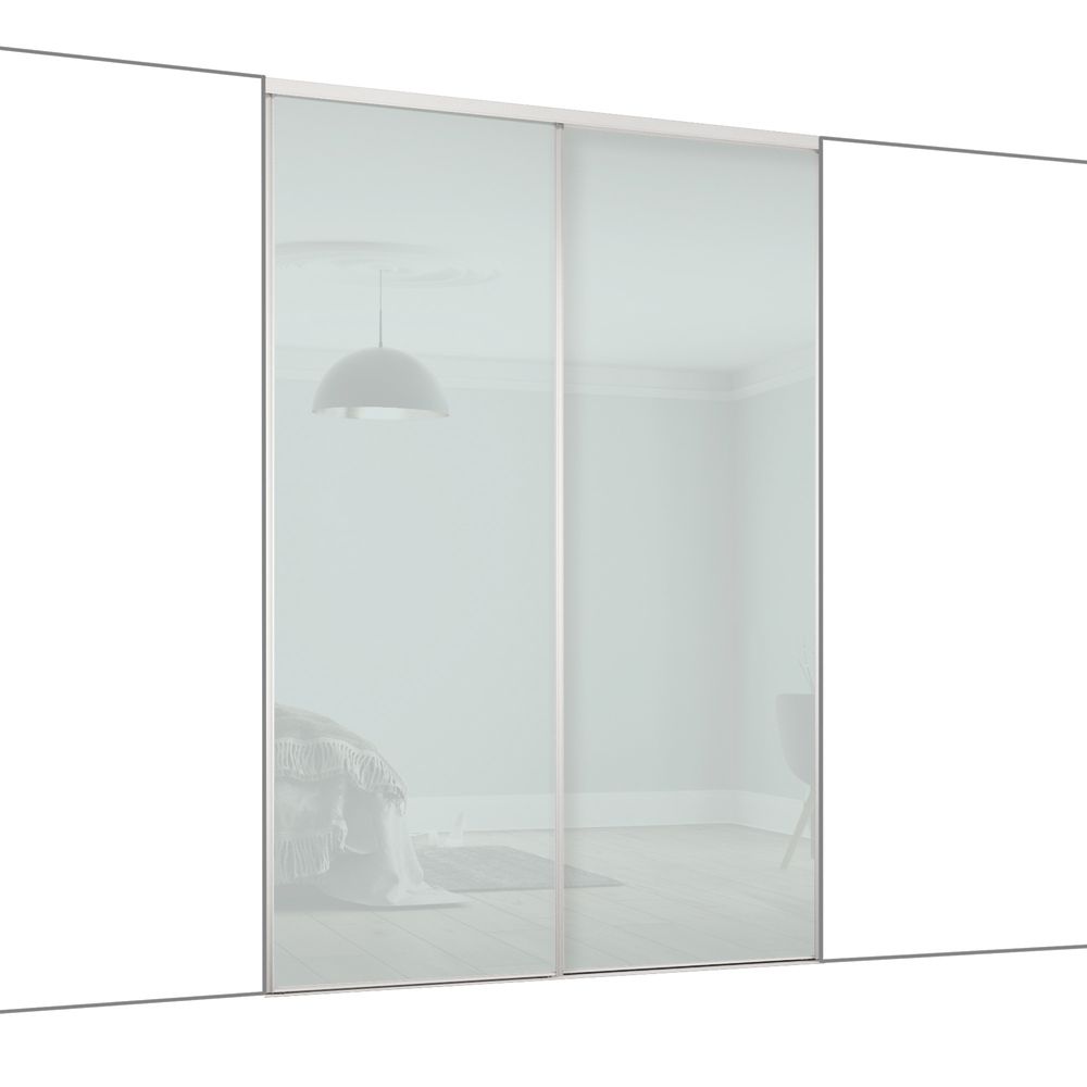 Image of Spacepro Classic 2-Door Sliding Wardrobe Door Kit Silver Frame Arctic White Panel 1185mm x 2260mm 