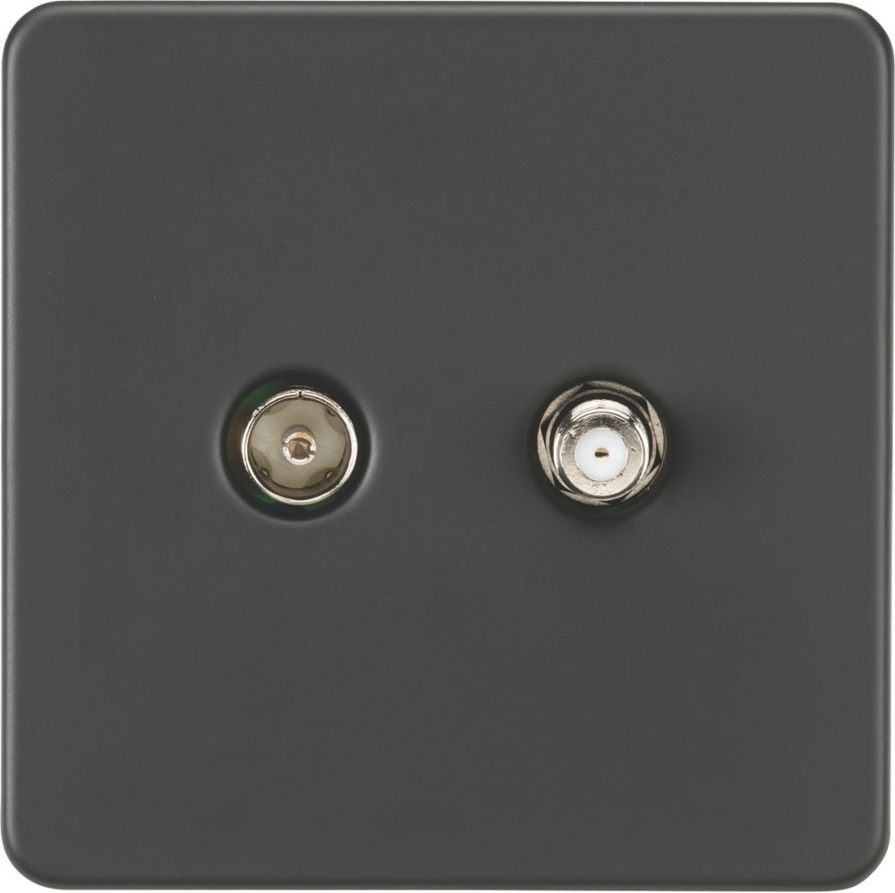 Image of Knightsbridge 2-Gang Isolated Coaxial TV & F-Type Satellite Socket Anthracite 