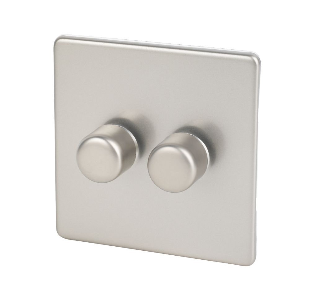 Image of Varilight V-Dim 2-Gang 2-Way Dimmer Switch Satin Chrome 