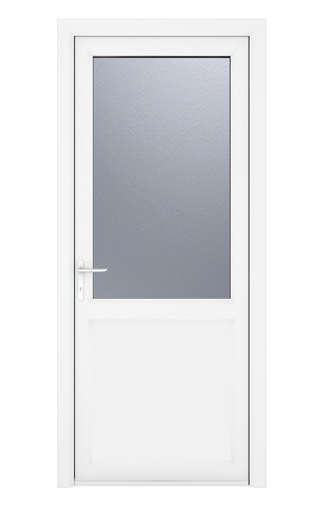 Image of Crystal 1-Panel 1-Obscure Light Right-Hand Opening White uPVC Back Door 2090mm x 920mm 