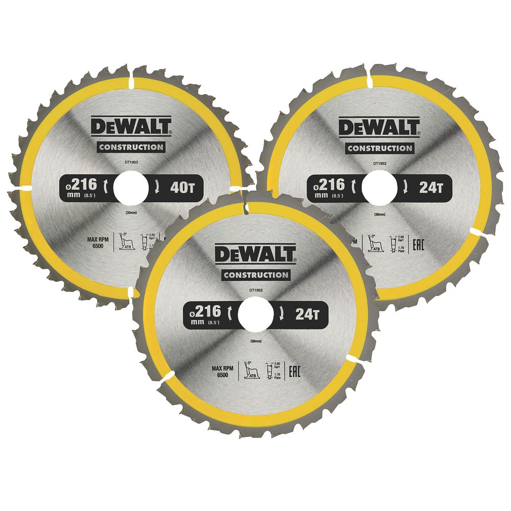 Image of DeWalt Wood/Plastic Circular Saw Blade 216mm x 30mm 24 / 40T 3 Pack 