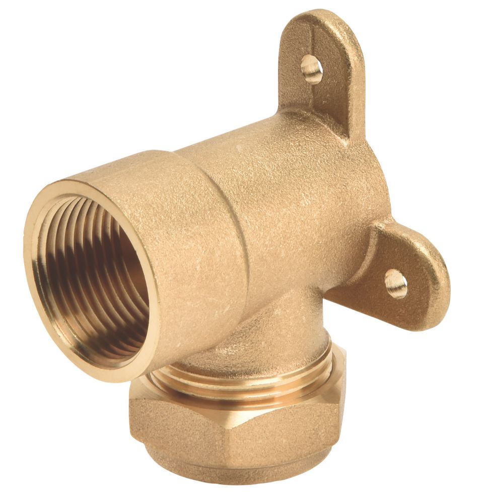 Image of Flomasta SFU_0283 Brass Compression Adapting 90Â° Wall Plate Elbow 22mm x 3/4" 
