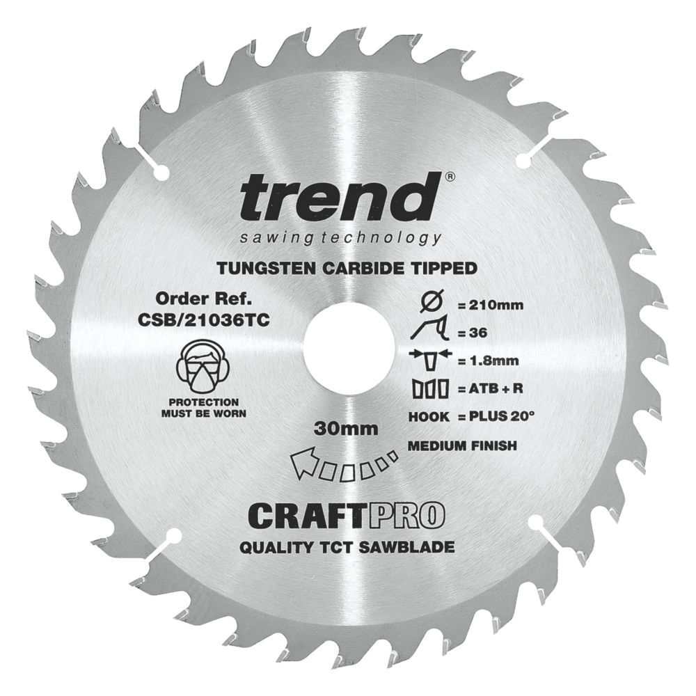 Image of Trend CraftPro CSB/21036TC Wood Thin Kerf Circular Saw Blade for Cordless Saws 210mm x 30mm 36T 